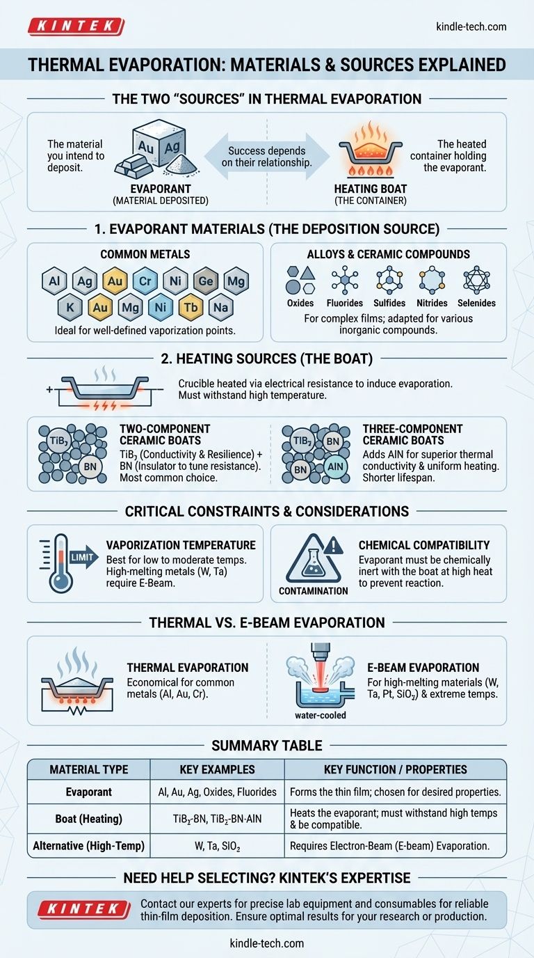 What are the materials used in thermal evaporation source? A Guide to Evaporants & Boats Visual Guide