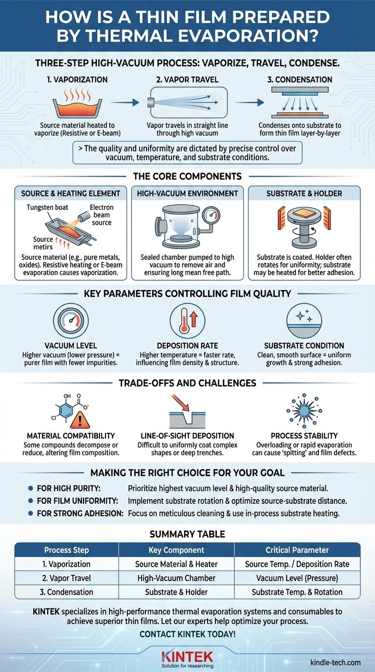 Wie wird ein Dünnfilm durch thermische Verdampfung hergestellt? Den Vakuumabscheidungsprozess meistern Visuelle Anleitung