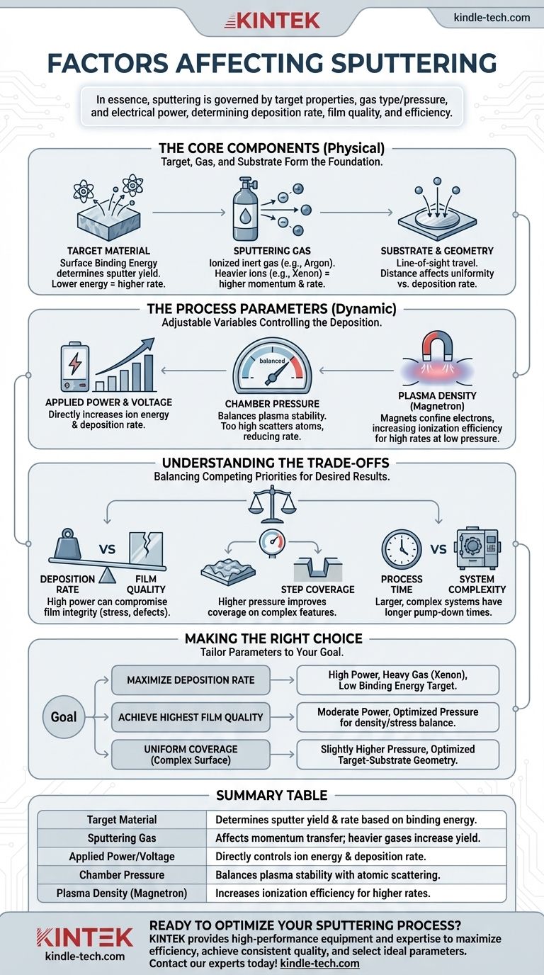 Welche Faktoren beeinflussen das Sputtern? Steuern Sie Ihren Dünnschichtabscheidungsprozess Visuelle Anleitung