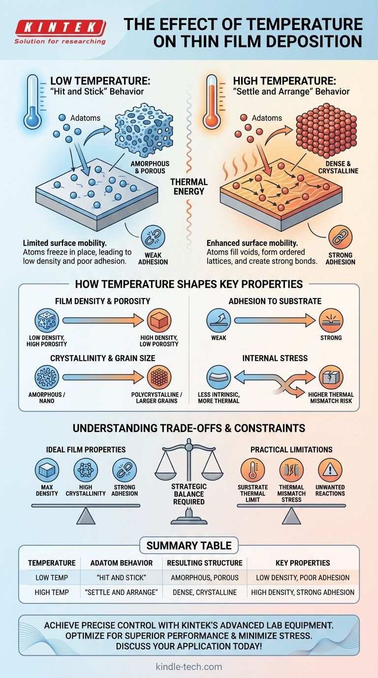 ¿Cuál es el efecto de la temperatura en la deposición de películas delgadas? Domine la clave de la estructura y el rendimiento de la película Guía Visual
