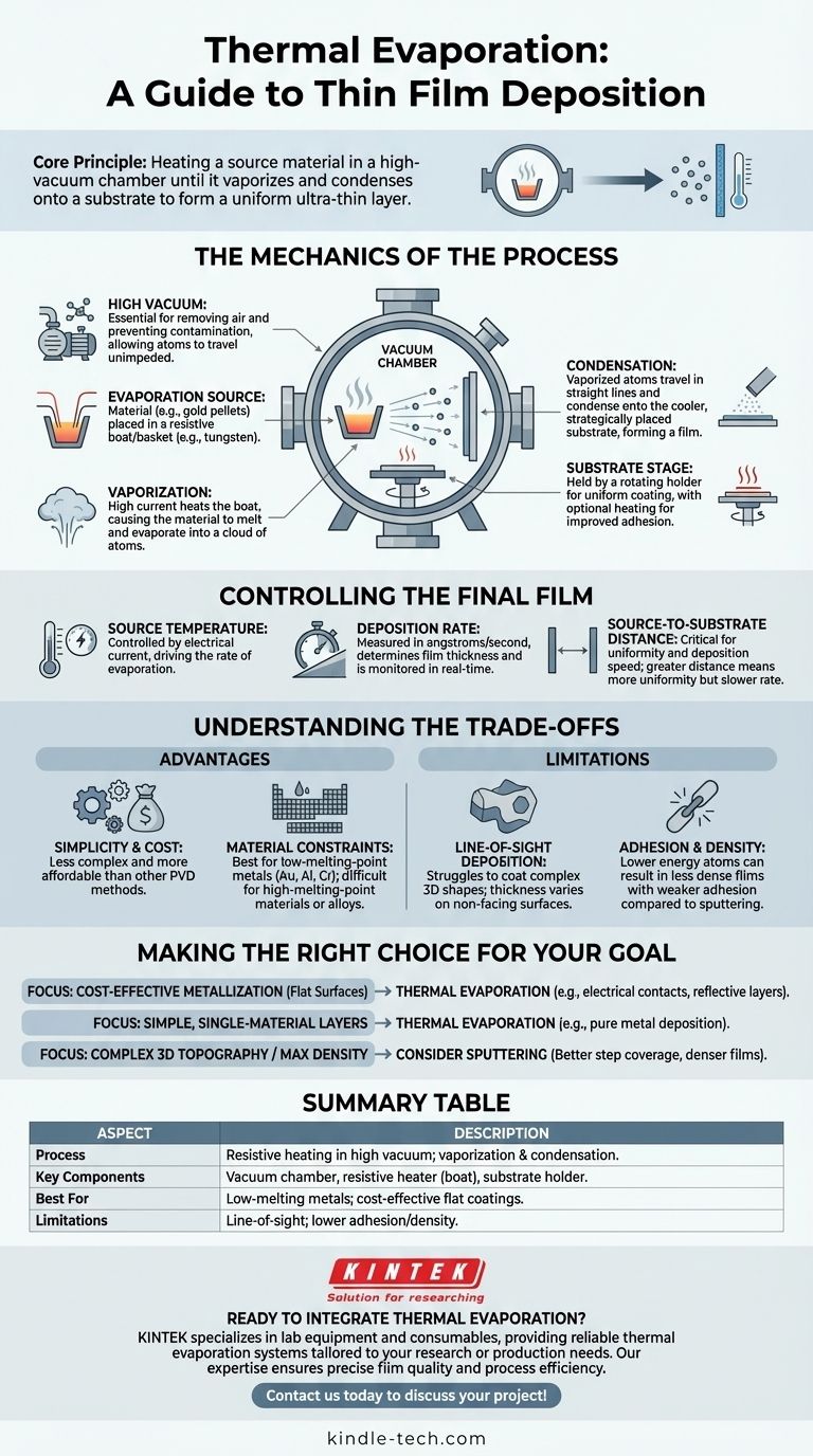 ما هو التبخير الحراري لترسيب الأغشية الرقيقة؟ دليل مبسط للطلاء بالمكنسة الكهربائية العالية دليل مرئي