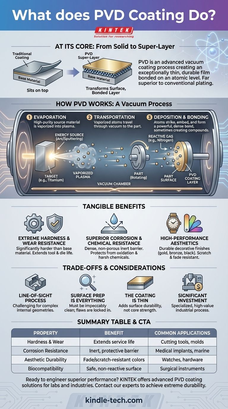 ماذا يفعل طلاء الترسيب الفيزيائي للبخار (PVD)؟ حوّل سطح مادتك لتحقيق متانة فائقة دليل مرئي