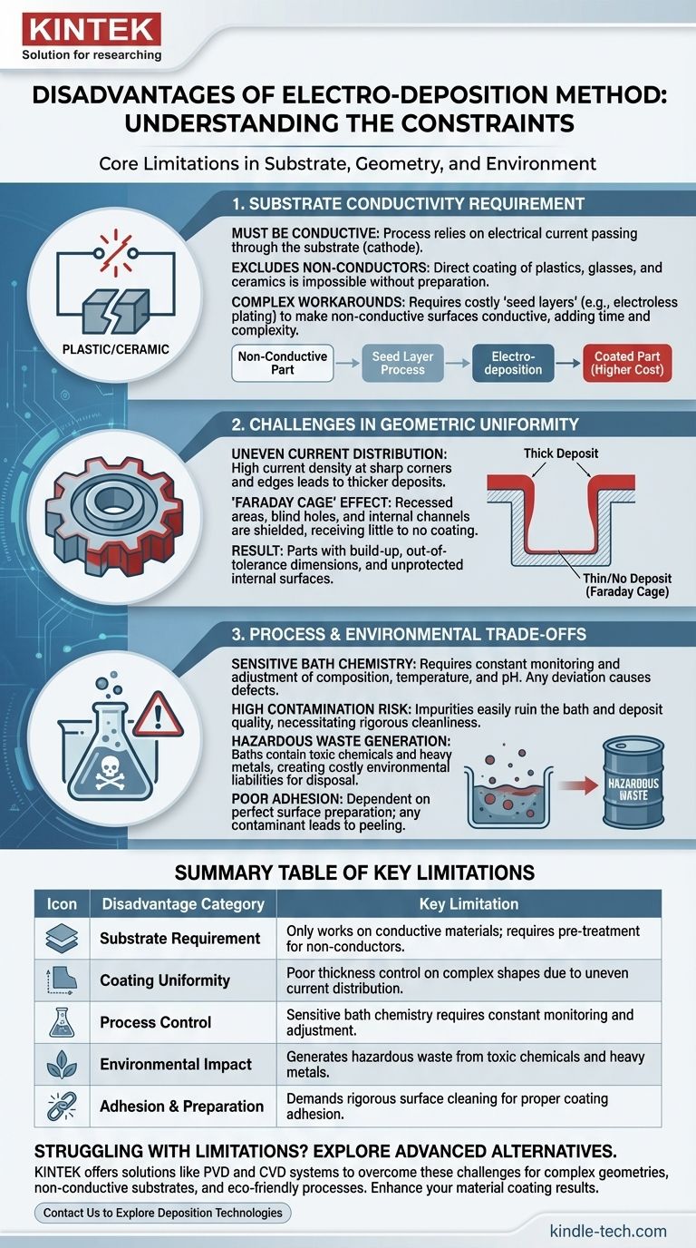 Quais são as desvantagens do método de eletrodeposição? Limitações Chave para Revestimento de Materiais Guia Visual
