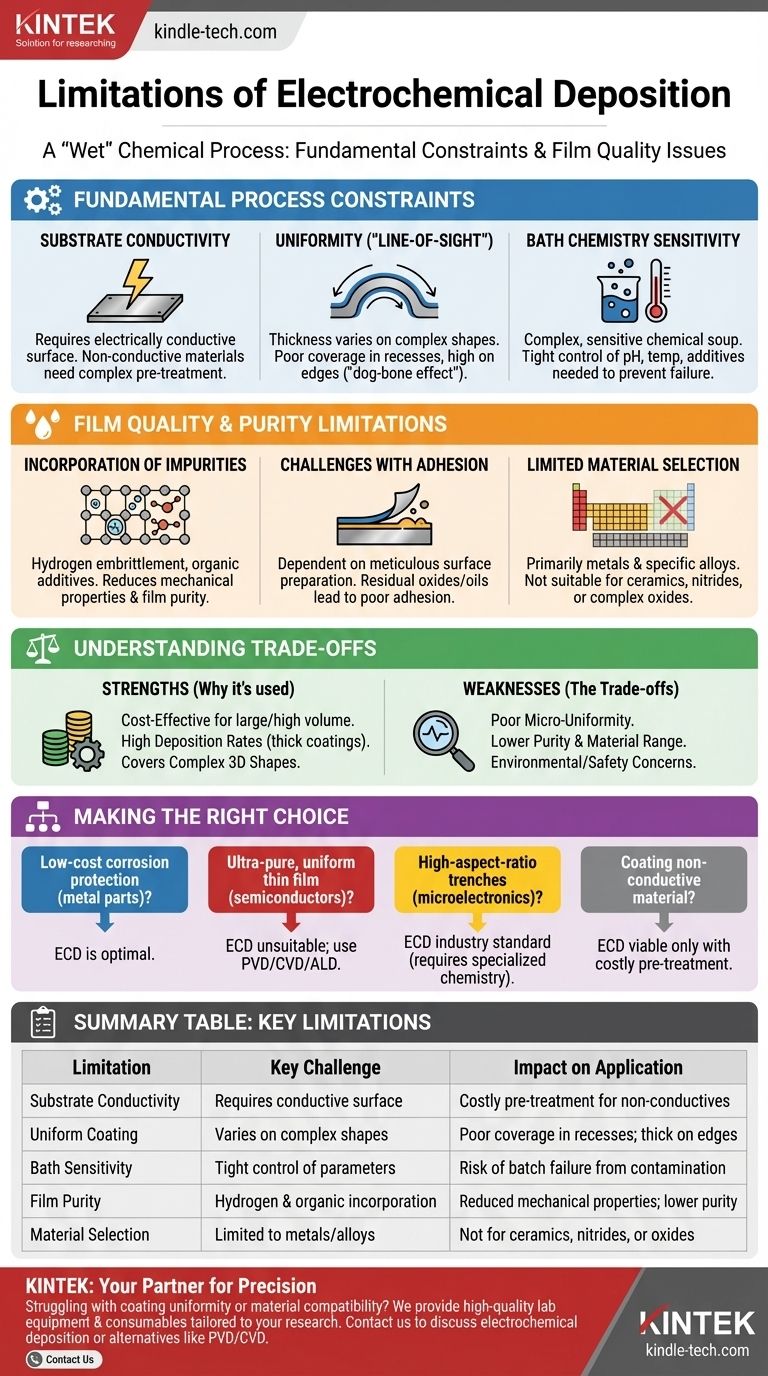 Quais são as limitações da deposição eletroquímica? Supere as restrições da ECD para sua aplicação Guia Visual
