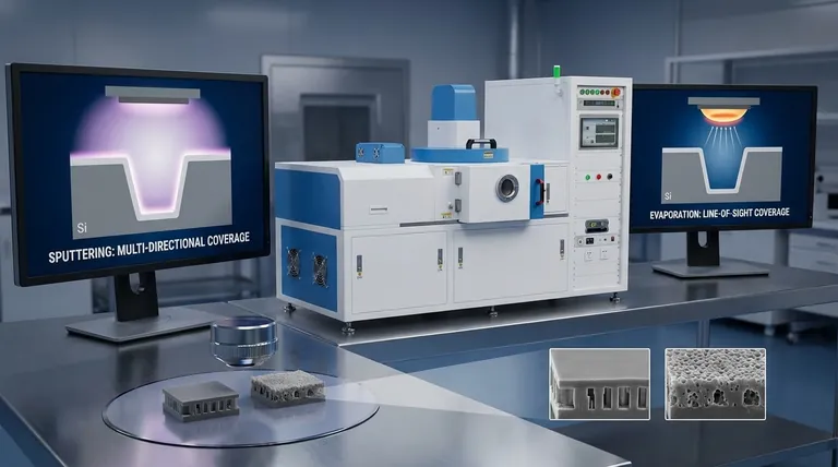 溅射比蒸发在台阶覆盖率方面更好吗?是的,对于复杂表面的卓越覆盖率而言