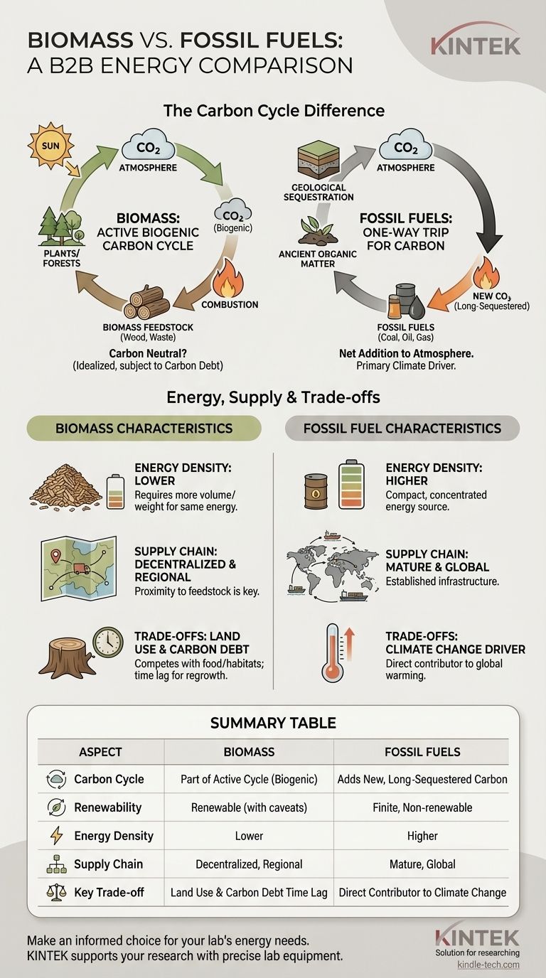 كيف تقارن الكتلة الحيوية بالوقود الأحفوري؟ تحليل واضح لتأثير الكربون واستخدام الطاقة دليل مرئي