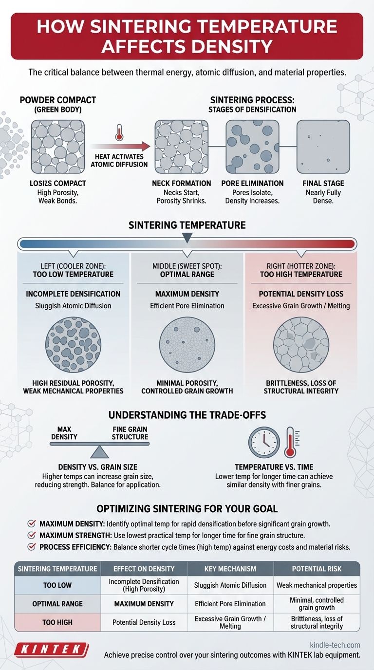 Como a temperatura de sinterização afeta a densidade? Otimize Seu Processo para o Desempenho Máximo do Material Guia Visual