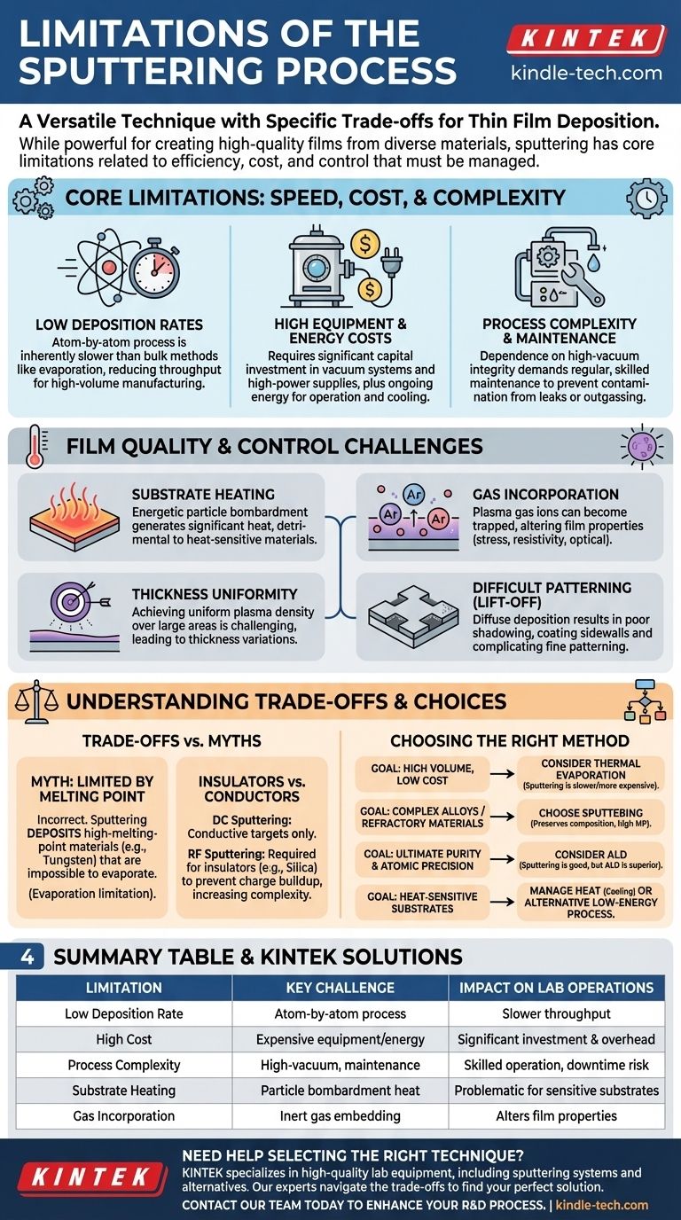 ما هي قيود عملية الرش (Sputtering)؟ فهم المفاضلات الرئيسية لترسيب الأغشية الرقيقة دليل مرئي