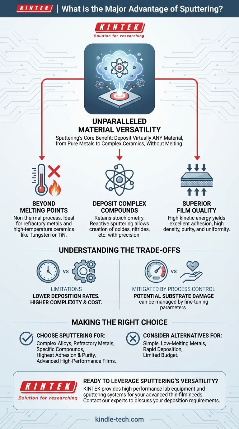 Qual è il principale vantaggio dello sputtering? Versatilità di materiali ineguagliabile per film sottili ad alte prestazioni Guida Visiva