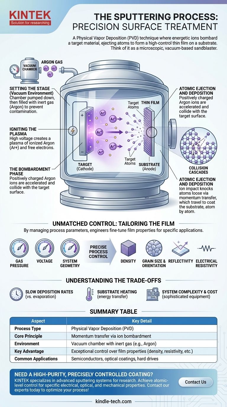 Was ist der Sputterprozess der Oberflächenbehandlung? Erreichen Sie eine Beschichtungspräzision auf atomarer Ebene Visuelle Anleitung