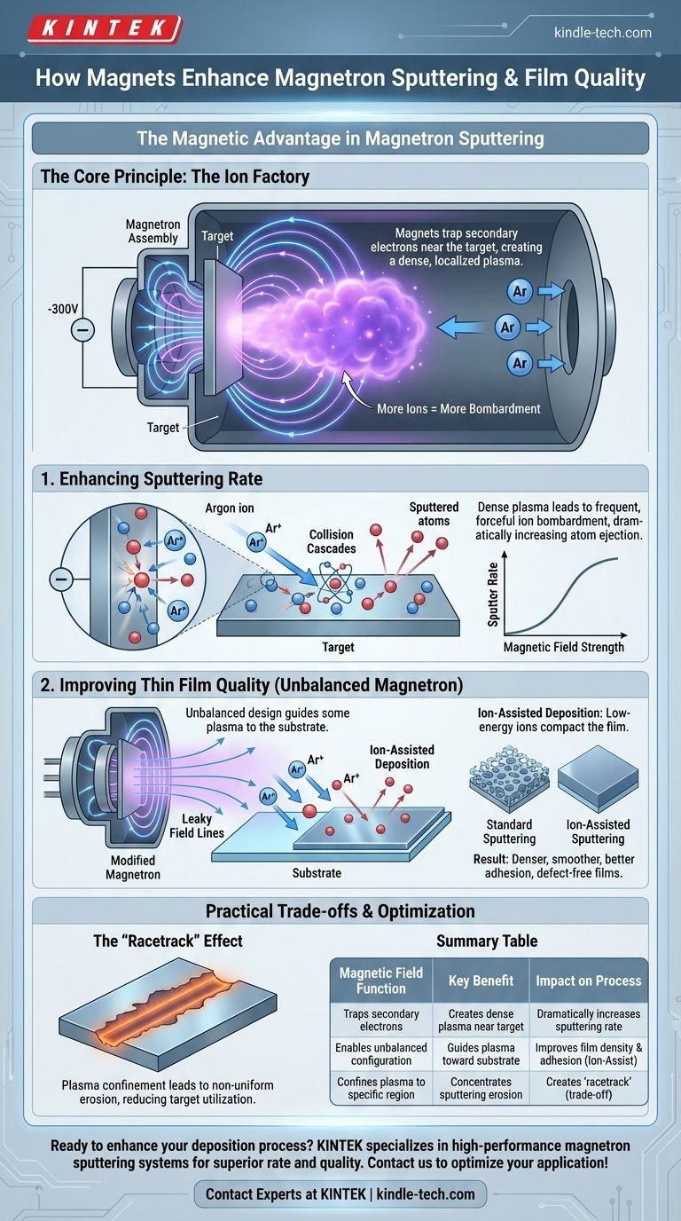 Wie verbessern Magnete die Sputterrate im Magnetron-Sputterprozess und die Qualität von Dünnschichten? Steigerung der Abscheidungsgeschwindigkeit & Filmqualität Visuelle Anleitung