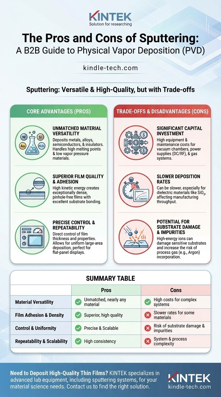 스퍼터링의 장점과 단점은 무엇인가요? 우수한 박막 품질 및 다용성 달성 시각적 가이드