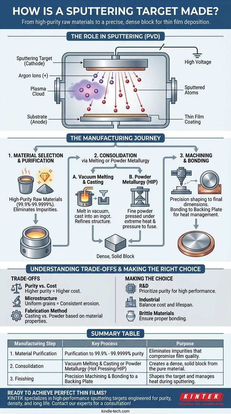كيف يتم تصنيع هدف الرش (Sputtering Target)؟ دليل لتصنيع مصادر الأغشية الرقيقة عالية الأداء دليل مرئي
