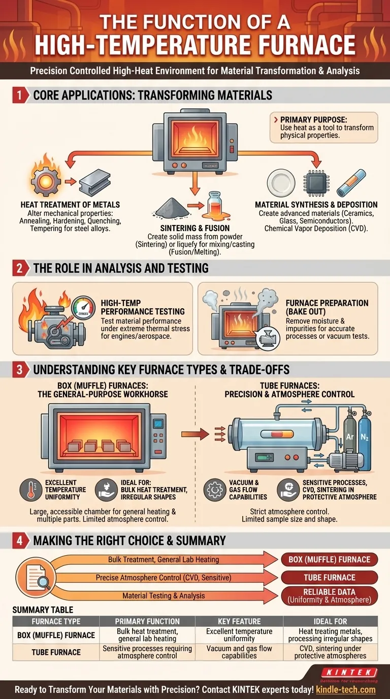 Какова функция высокотемпературной печи? Преобразование материалов с помощью точного нагрева Визуальное руководство