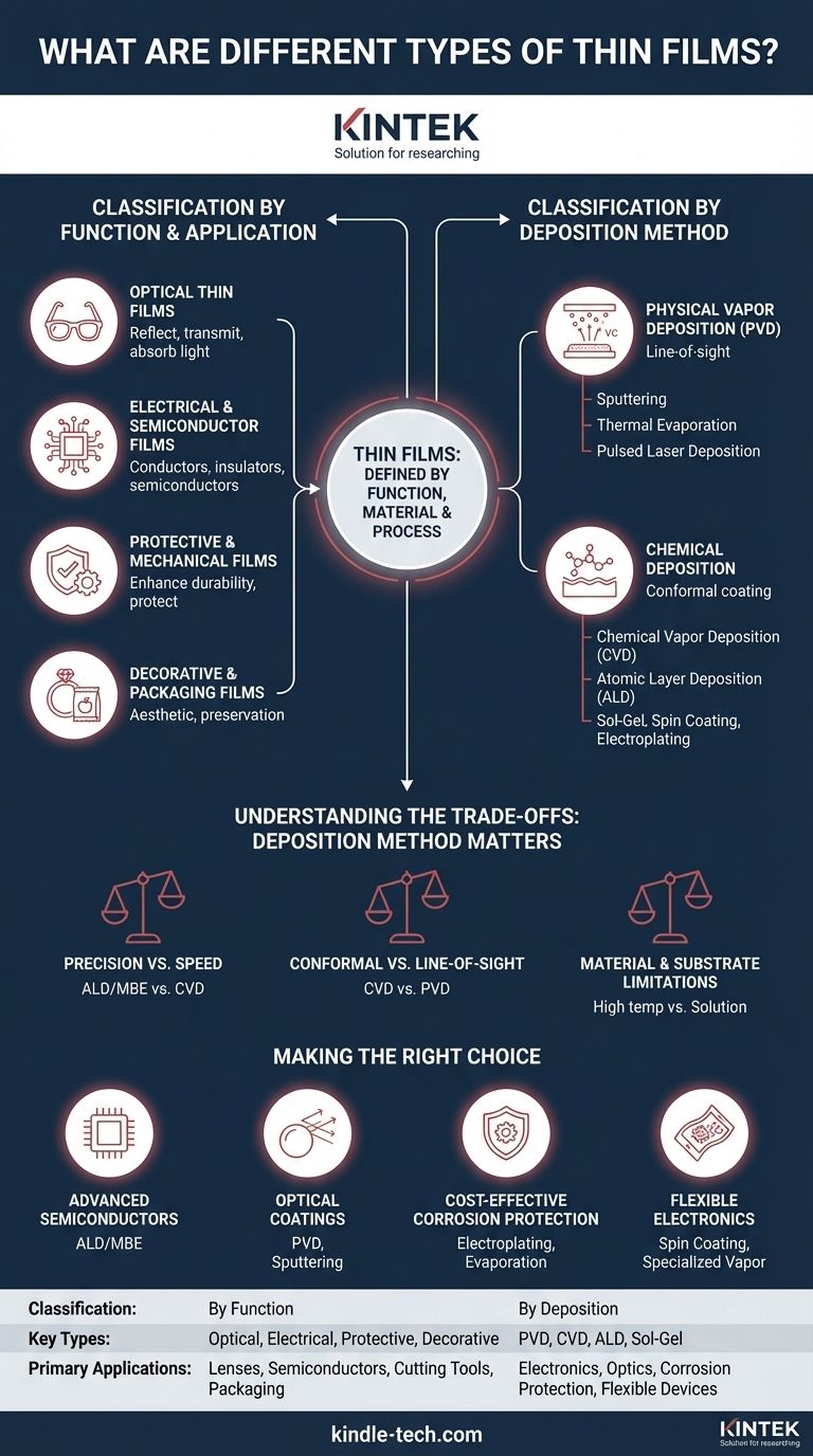 Welche Arten von Dünnschichten gibt es? Ein Leitfaden zu Funktion, Material und Abscheidungsmethoden Visuelle Anleitung