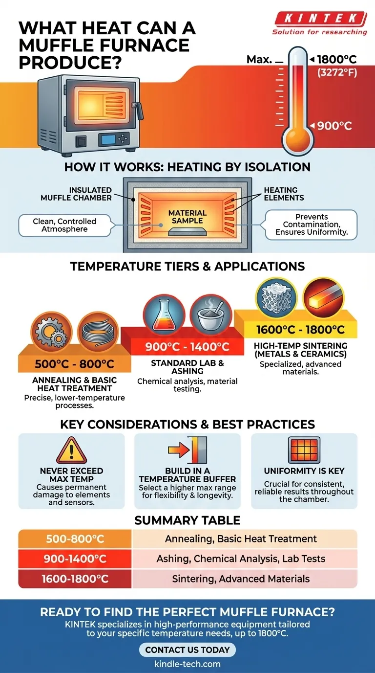 Welche Hitze kann ein Muffelofen erzeugen? Erreichen Sie präzise hohe Temperaturen von bis zu 1800 °C Visuelle Anleitung