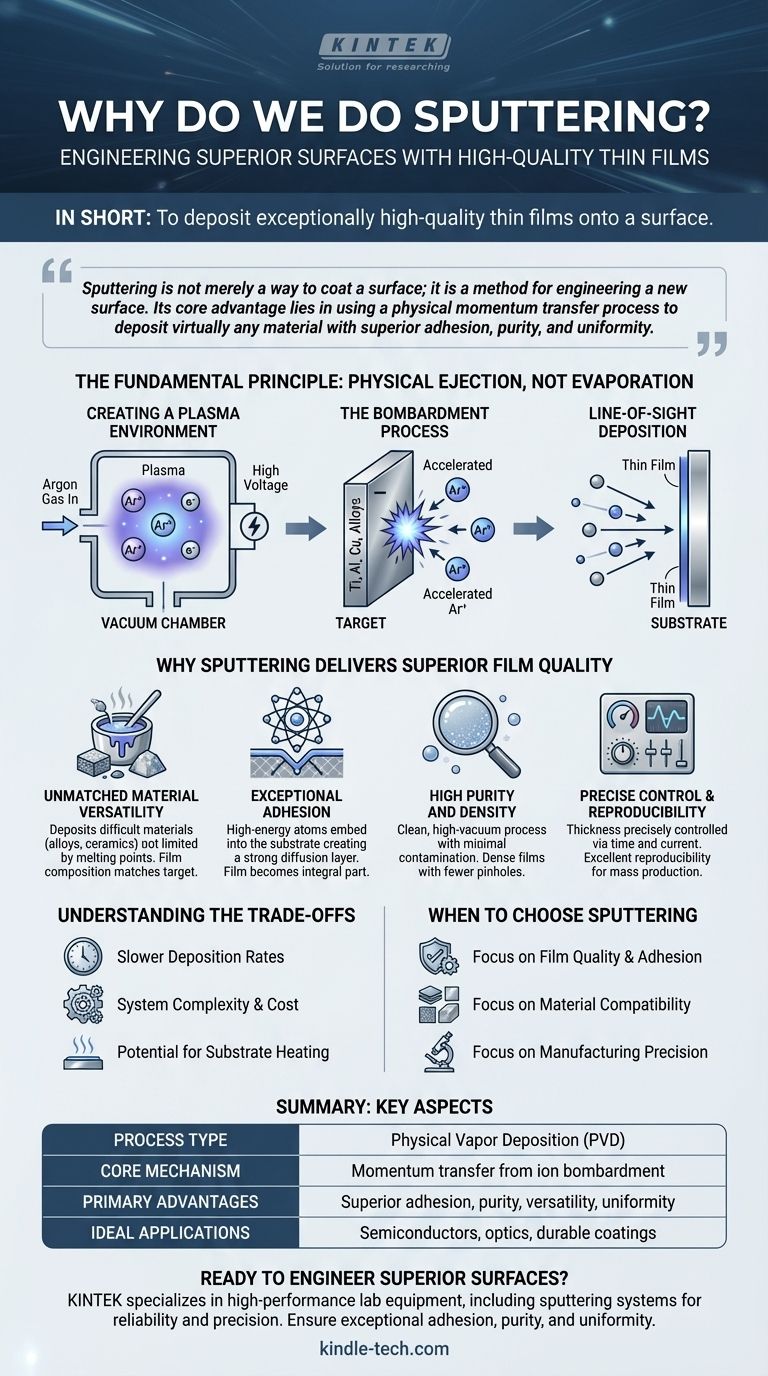 Warum betreiben wir Sputtern? Erzielen Sie überragende Dünnschichtqualität und Haftung Visuelle Anleitung