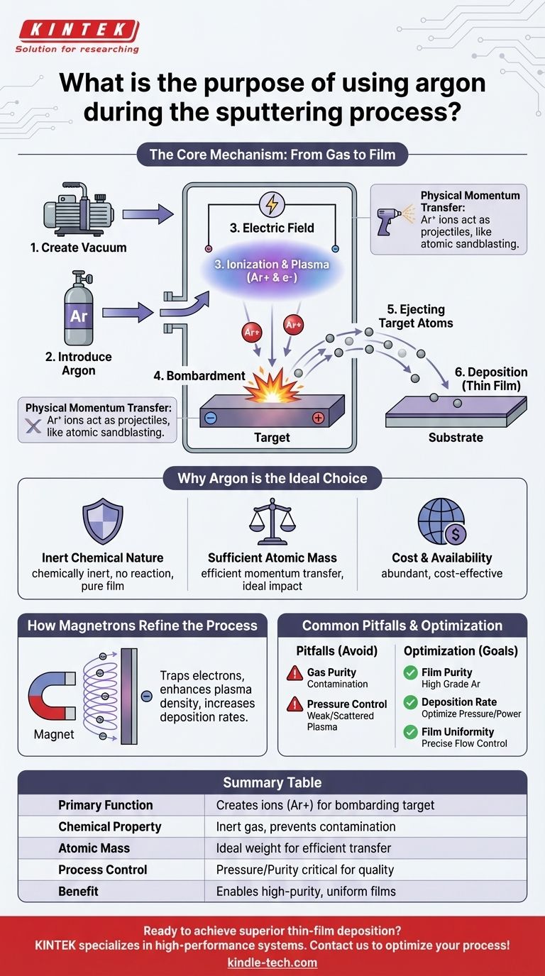What is the purpose of using argon during the sputtering process? Enable Efficient Thin-Film Deposition Visual Guide
