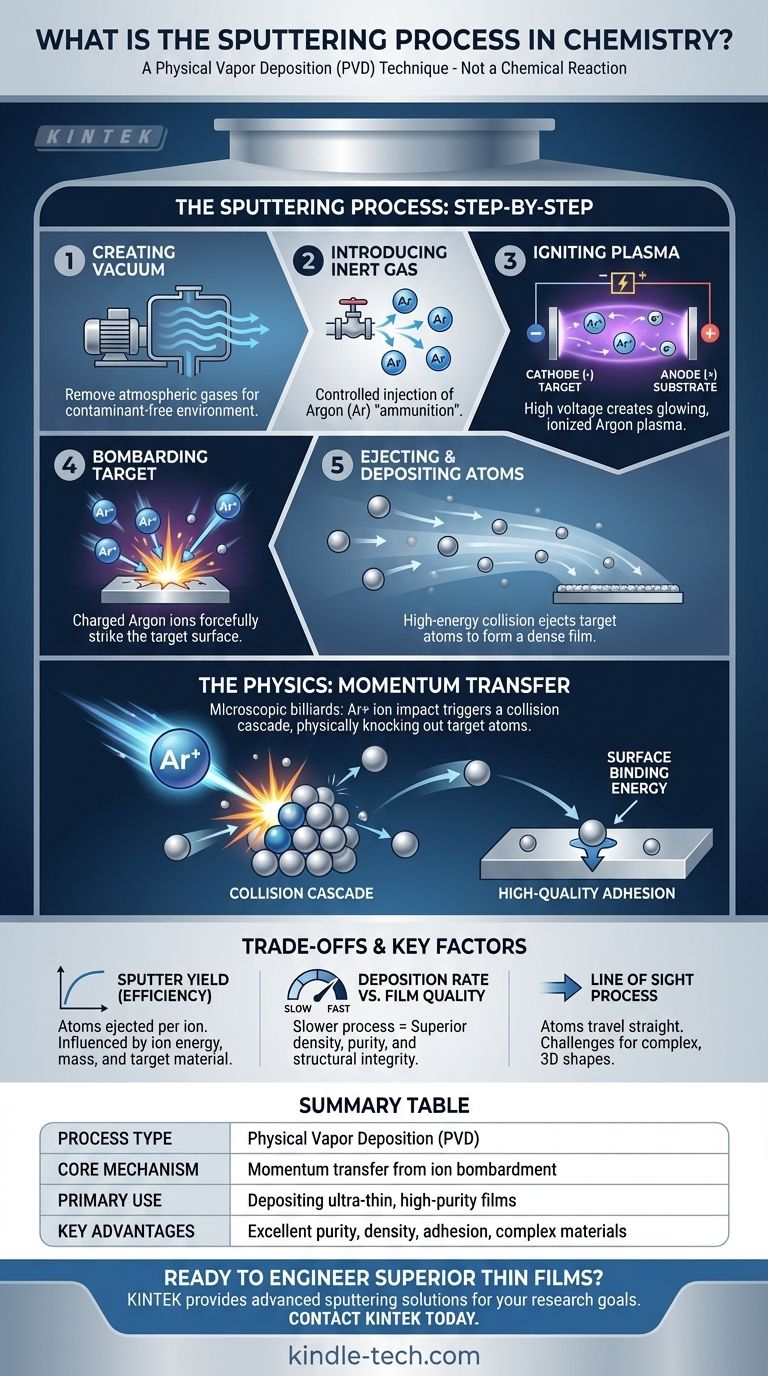 ما هي عملية القصف (Sputtering) في الكيمياء؟ تقنية ترسيب البخار الفيزيائي للأغشية الرقيقة دليل مرئي