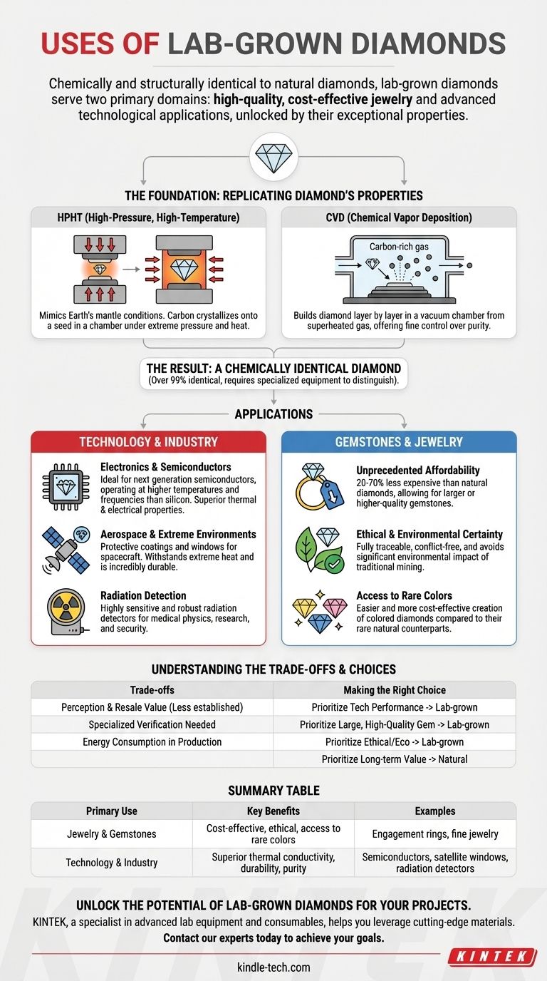 실험실에서 재배한 다이아몬드의 용도는 무엇인가요? 보석에서 첨단 기술 응용 분야까지 시각적 가이드
