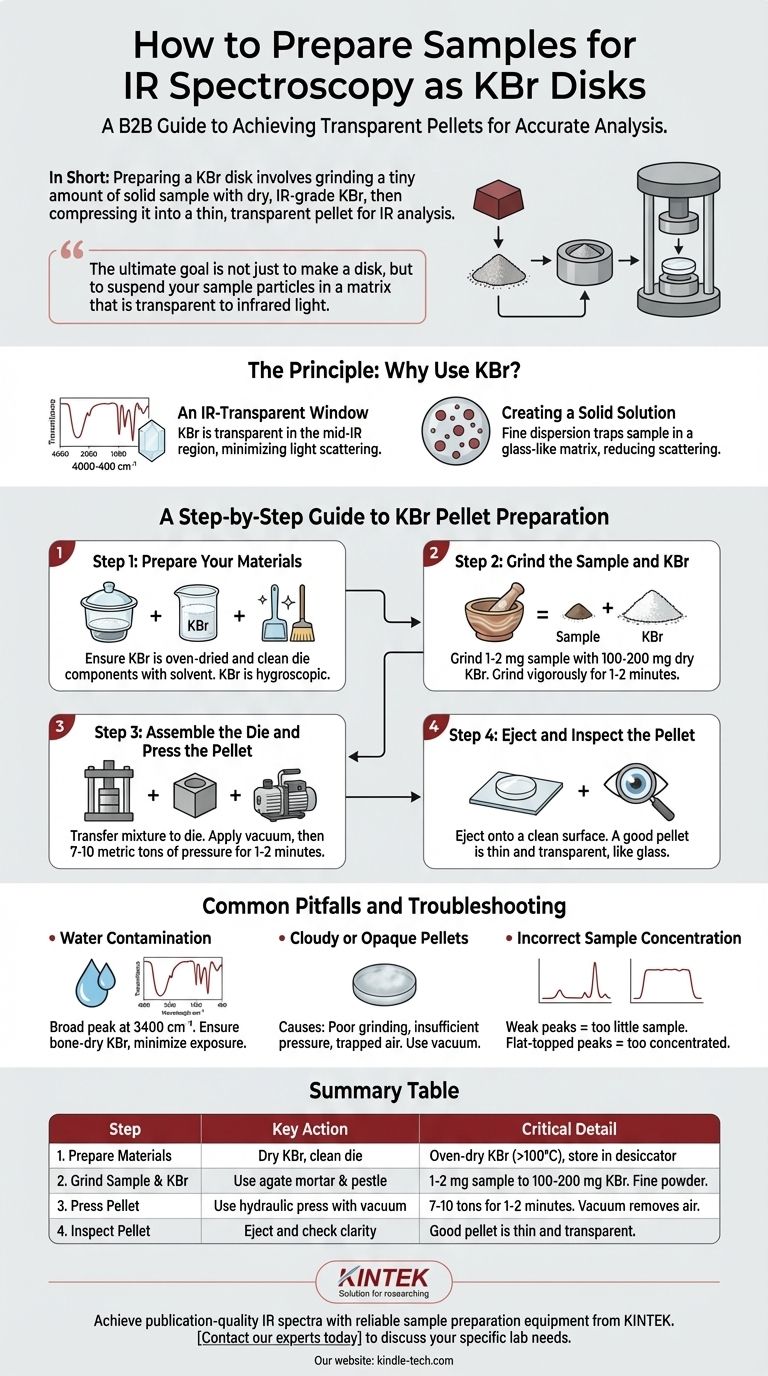 كيف تقوم بتحضير العينات لمطيافية الأشعة تحت الحمراء (IR) على شكل أقراص KBr؟ أتقن التقنية للحصول على أطياف واضحة ودقيقة دليل مرئي