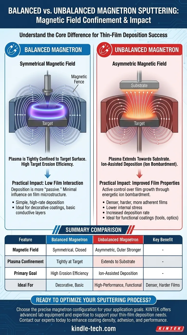 Qual é a diferença entre magnetron balanceado e desbalanceado? Escolha a Ferramenta Certa para o Seu Processo de Filmes Finos Guia Visual
