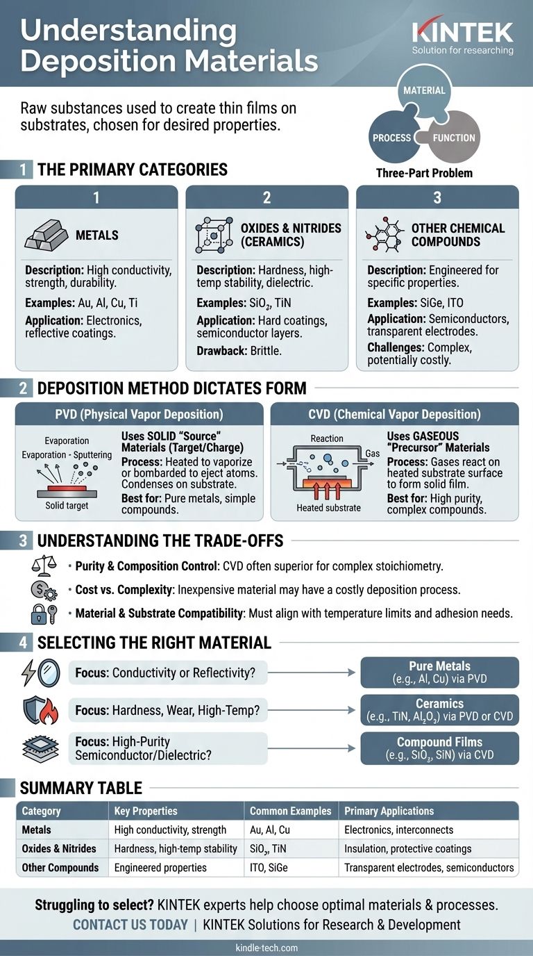 Was sind Abscheidungsmaterialien? Ein Leitfaden zu Metallen, Keramiken und Verbindungen für Dünnschichten Visuelle Anleitung