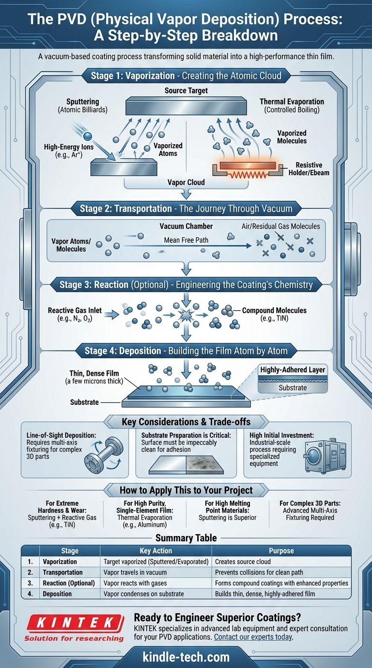 ما هي عملية الترسيب الفيزيائي للبخار (PVD)؟ دليل خطوة بخطوة للطلاءات عالية الأداء دليل مرئي