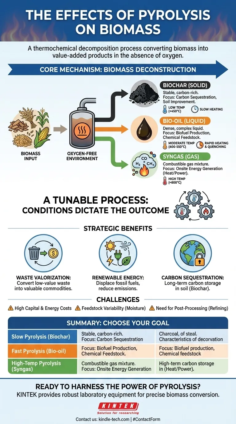 Quais são os efeitos da pirólise na biomassa? Um Processo Ajustável para Biocarvão, Bio-óleo e Gás de Síntese Guia Visual