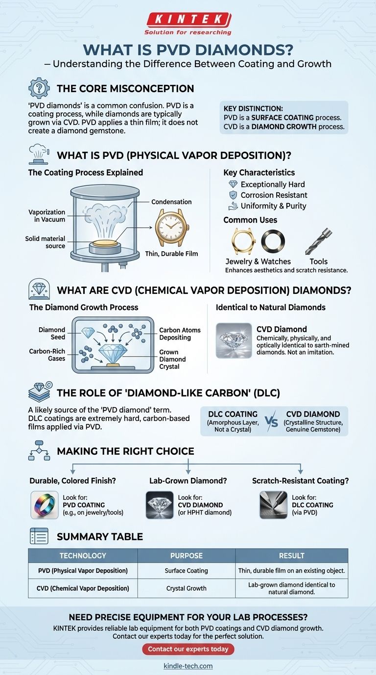 O que são diamantes PVD? Compreendendo a Diferença entre Revestimento e Crescimento Guia Visual