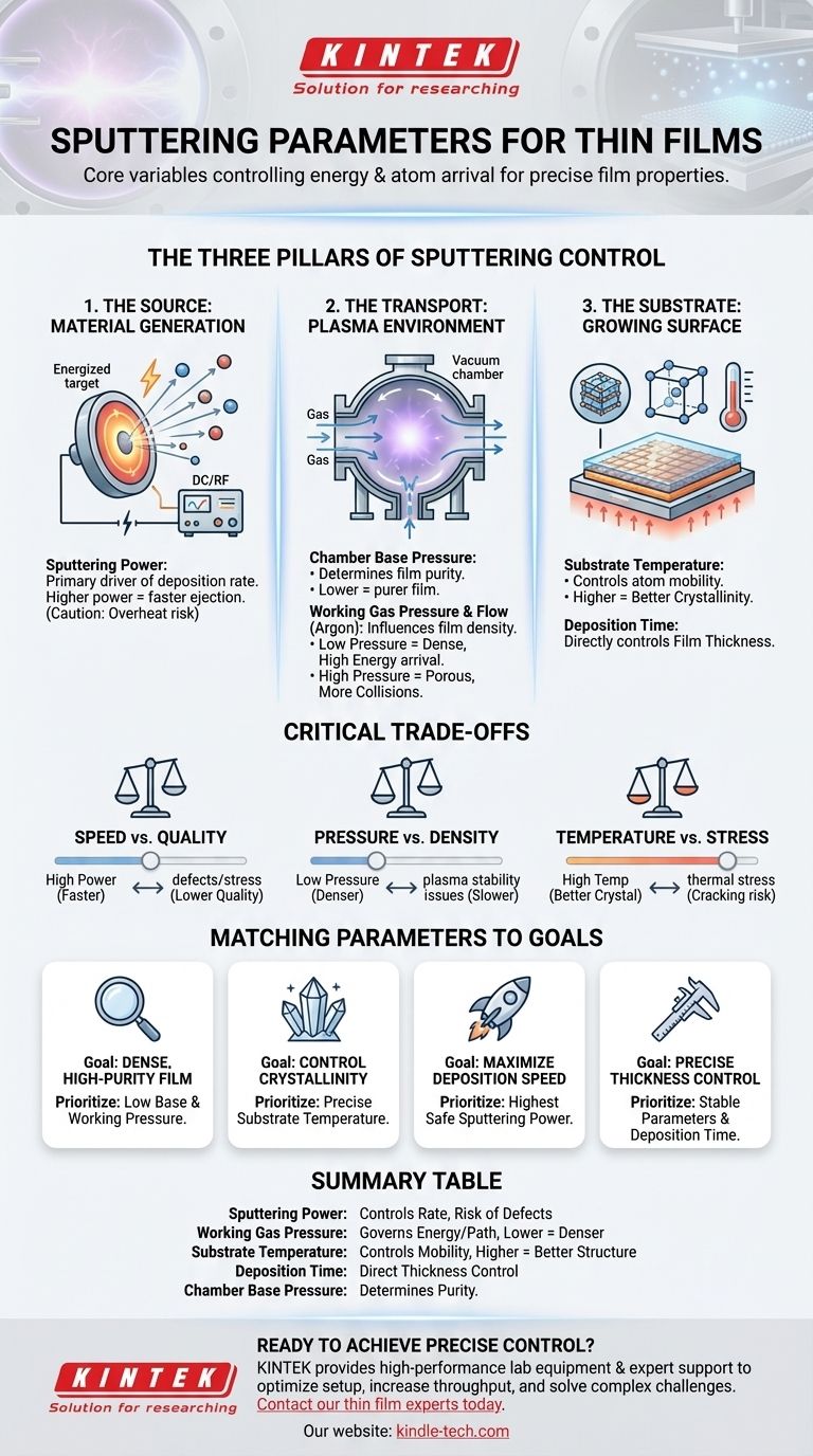박막 증착을 위한 스퍼터링 파라미터는 무엇인가요? 정밀한 박막 증착의 핵심을 파악하세요 시각적 가이드