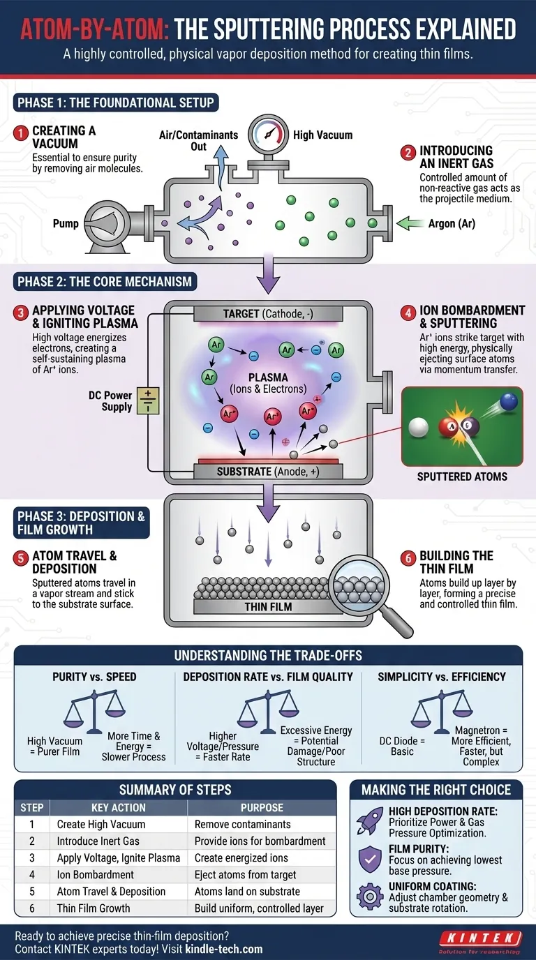Quelles sont les étapes du processus de pulvérisation cathodique ? Maîtrisez le dépôt de couches minces pour votre laboratoire Guide Visuel