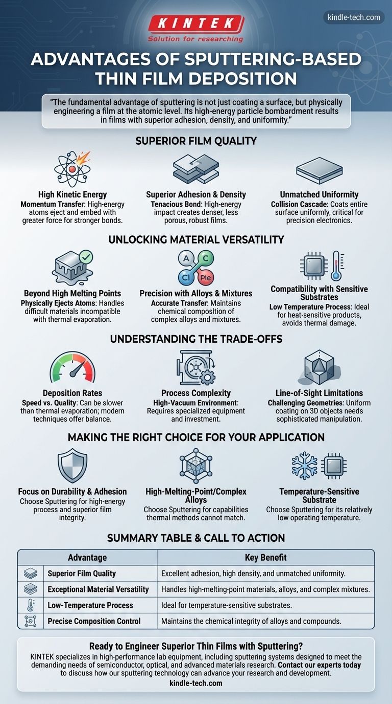 스퍼터링 기반 박막 증착의 장점은 무엇인가요? 우수한 박막 품질 및 재료 다용성 확보 시각적 가이드