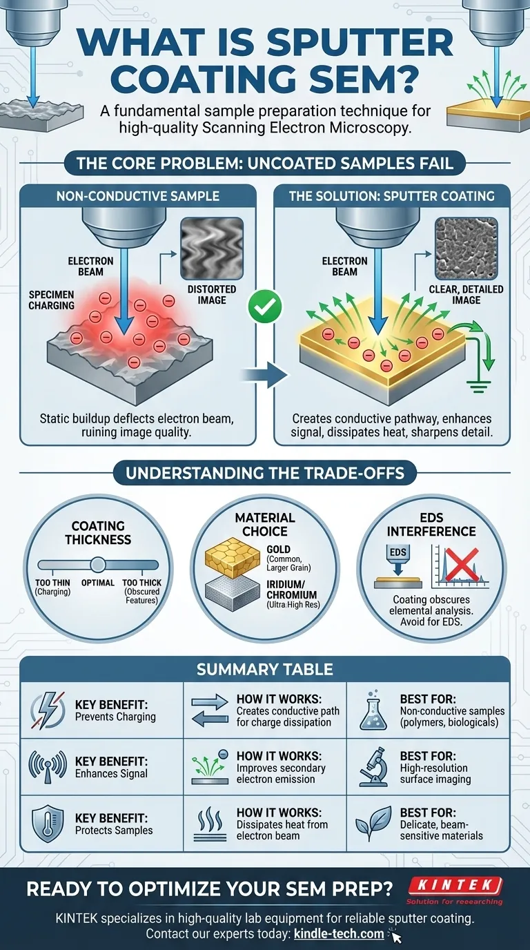 Was ist Sputter-Beschichtung in der REM? Erreichen Sie klare, hochauflösende Bilder für nicht leitfähige Proben Visuelle Anleitung