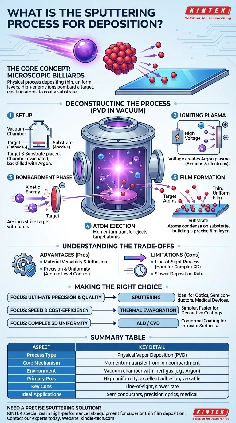 O que é o processo de deposição por pulverização catódica? Um guia para revestimento de filmes finos de precisão Guia Visual
