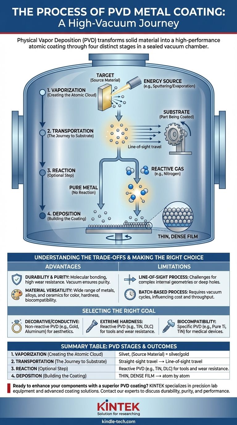 Qual è il processo di deposizione fisica da fase vapore (PVD) per i metalli? Una guida in 4 fasi per rivestimenti ad alte prestazioni Guida Visiva