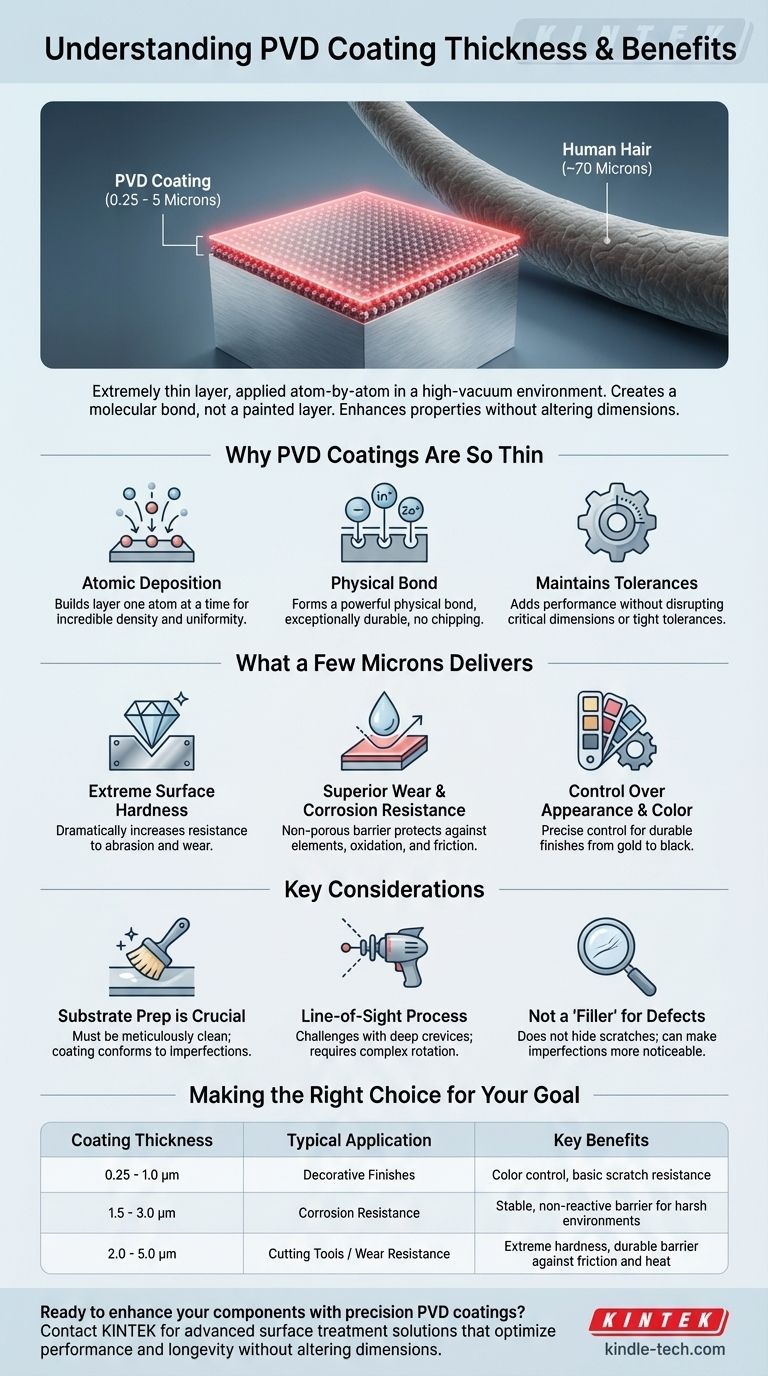 كم يبلغ سمك طلاء الترسيب الفيزيائي للبخار (PVD) بالميكرون؟ حقق أداءً فائقًا للسطح دون المساس بالدقة دليل مرئي