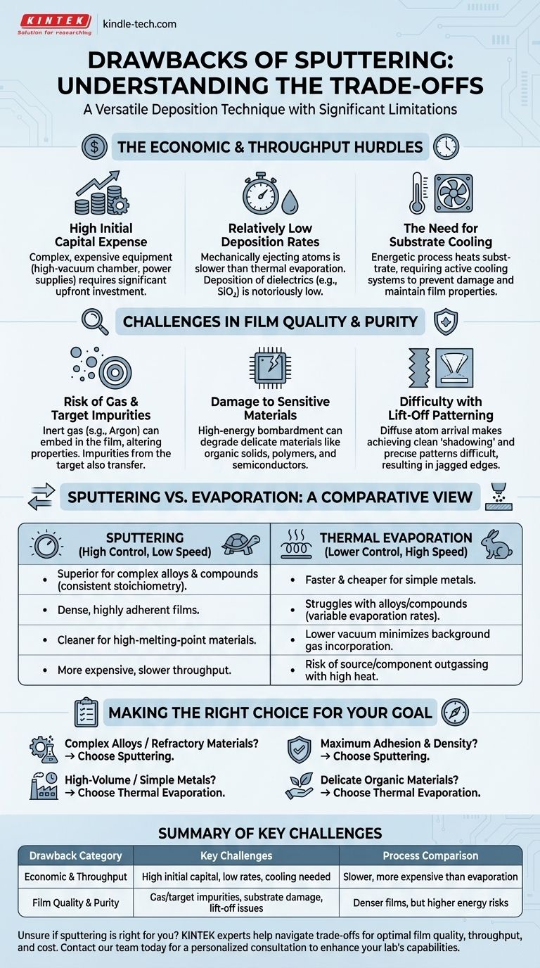 스퍼터링의 단점은 무엇인가요? 높은 박막 품질과 비용 및 속도의 균형 시각적 가이드