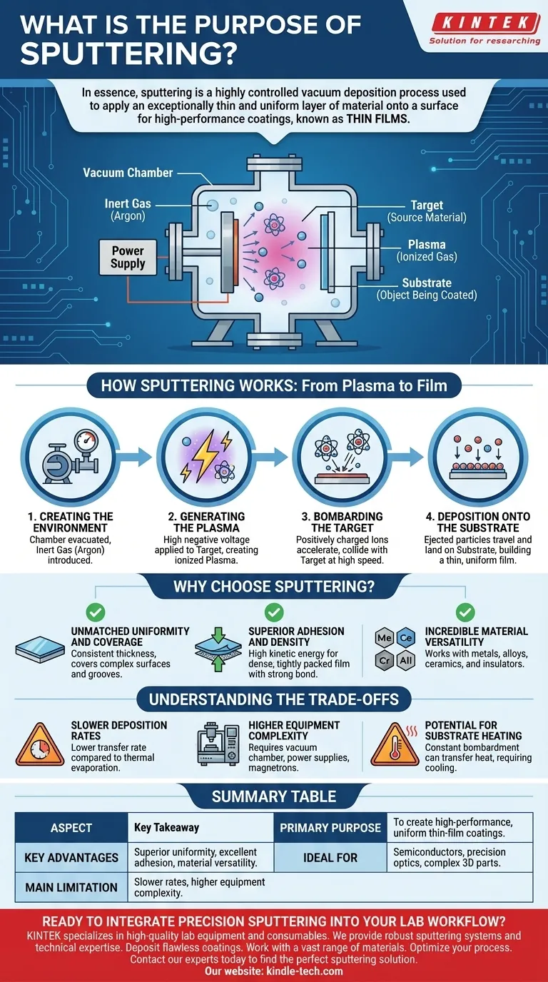 Was ist der Zweck des Sputterns? Überlegene Dünnschichtbeschichtungen für fortschrittliche Anwendungen erzielen Visuelle Anleitung