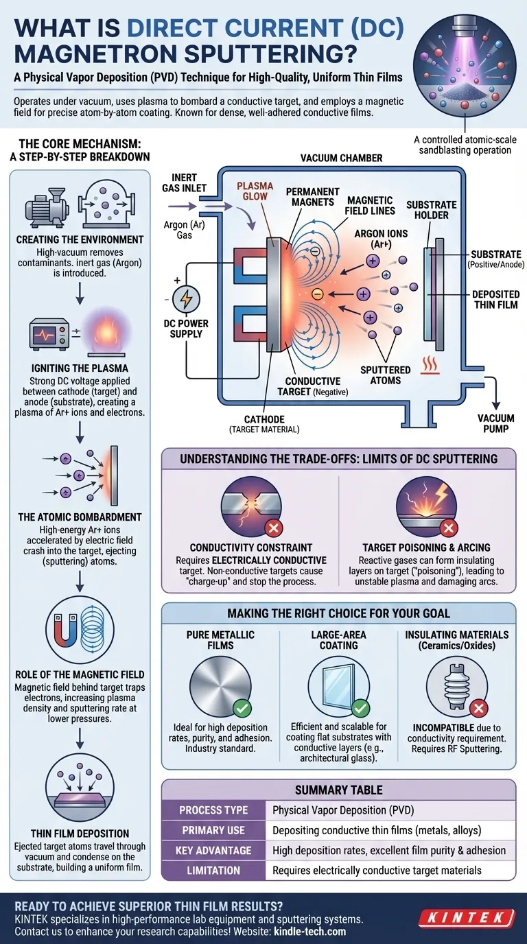 Что такое магнетронное распыление постоянного тока (DC)? Руководство по высококачественному осаждению тонких пленок Визуальное руководство