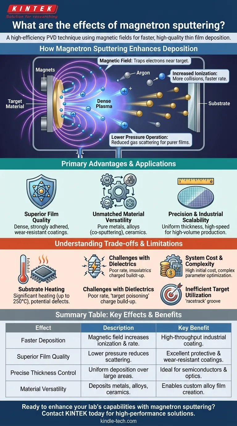 마그네트론 스퍼터링의 효과는 무엇인가요? 귀하의 연구실을 위한 고품질의 내구성 있는 박막을 구현하세요 시각적 가이드