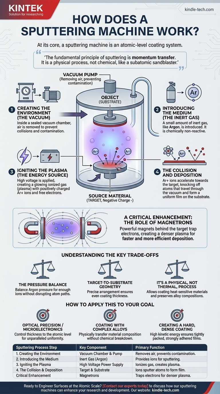 Wie funktioniert eine Sputteranlage? Erzielen Sie Präzision auf atomarer Ebene für Ihre Beschichtungen Visuelle Anleitung