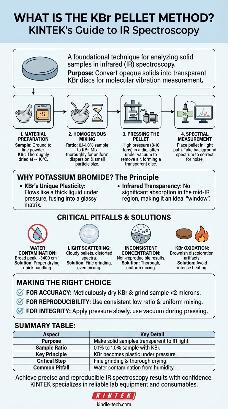 ما هي طريقة كاشطة بروميد البوتاسيوم (KBr)؟ دليل للتحليل الدقيق للعينات الصلبة عبر مطيافية الأشعة تحت الحمراء دليل مرئي