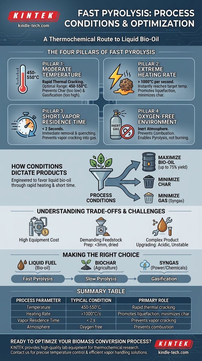 ¿Cuáles son las condiciones del proceso durante la pirólisis rápida? Maximice el rendimiento de bioaceite con un control preciso Guía Visual