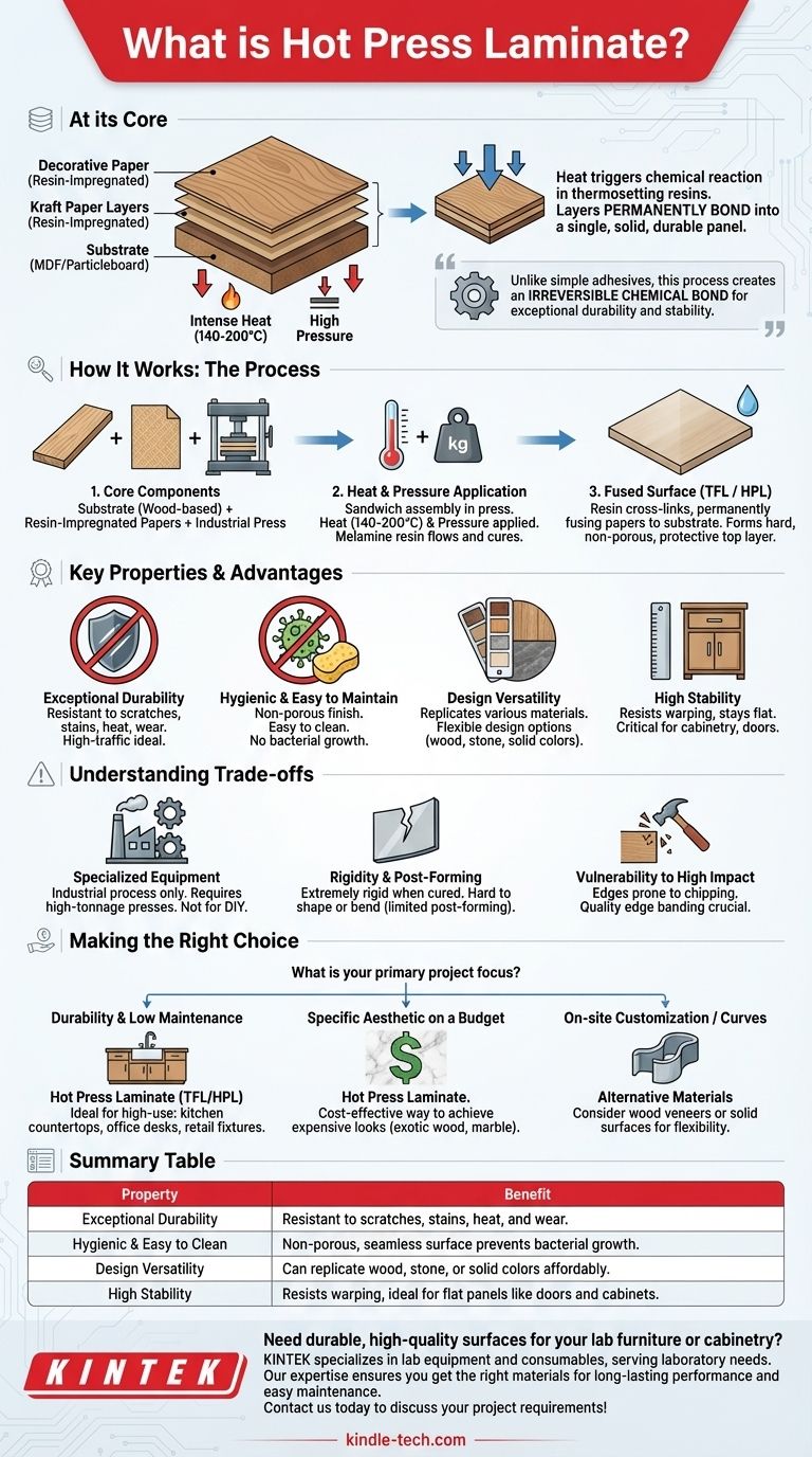 열압착 라미네이트란 무엇인가요? 열과 압력으로 만들어진 내구성 있고 비다공성 표면 시각적 가이드