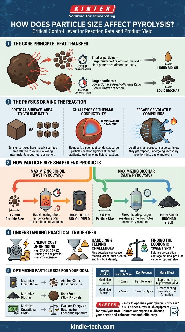 ¿Cómo afecta el tamaño de las partículas a la pirólisis? Controle el rendimiento de su producto con precisión Guía Visual