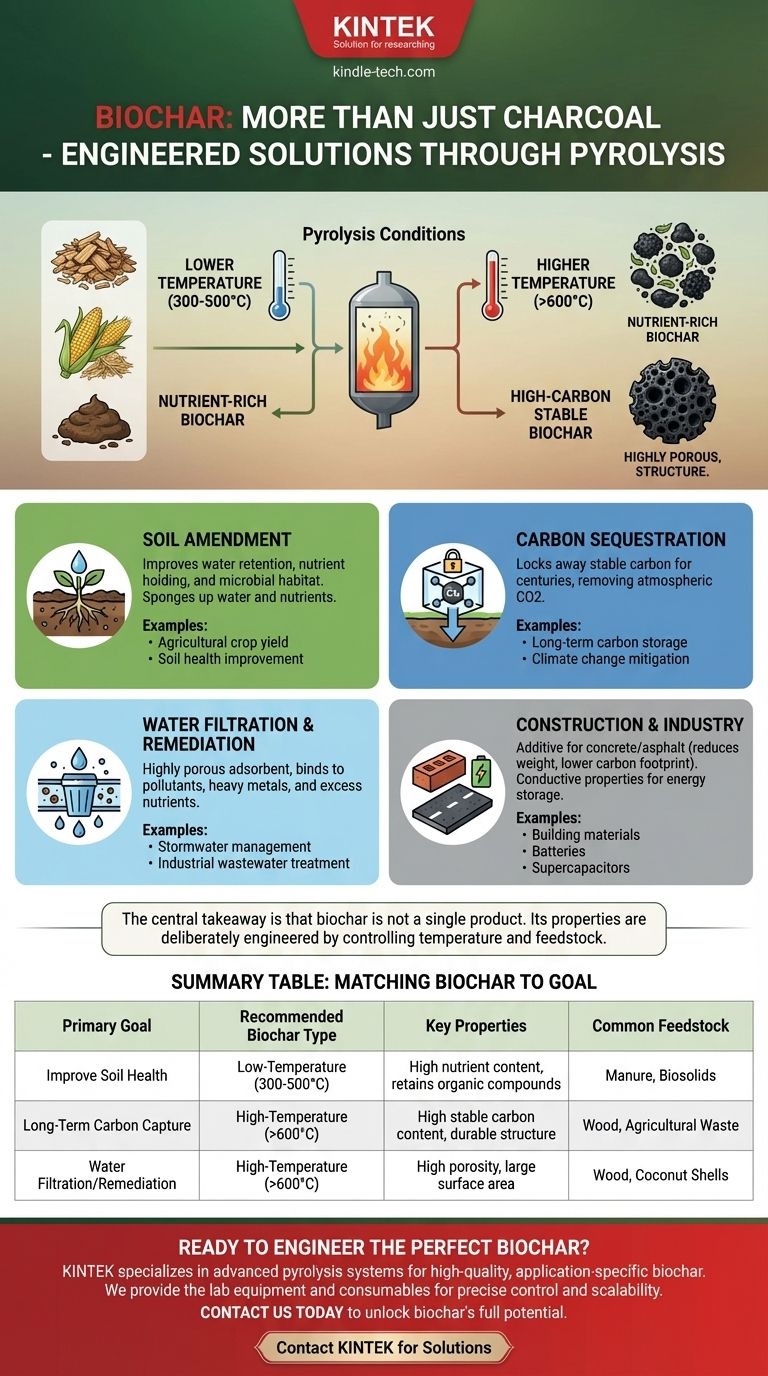 Quelles sont les utilisations du biochar issu de la pyrolyse ? Ingénieriez ses propriétés pour votre objectif spécifique Guide Visuel