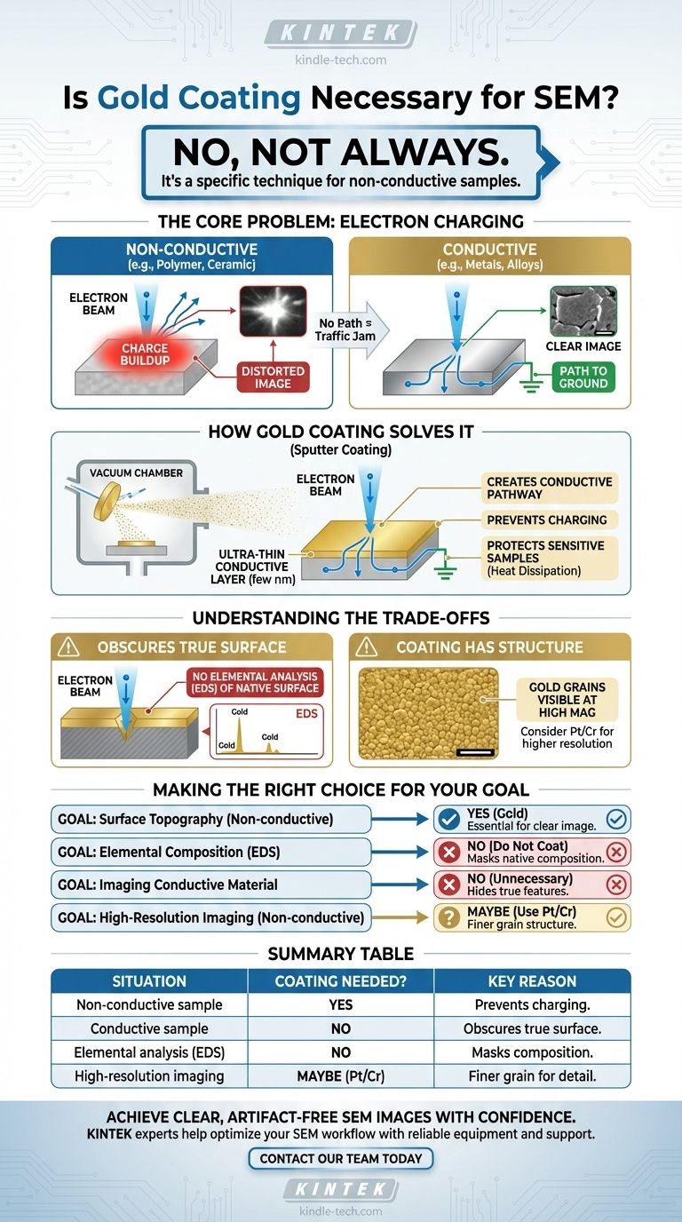O revestimento de ouro é necessário para MEV? Um guia para prevenir o carregamento da amostra Guia Visual