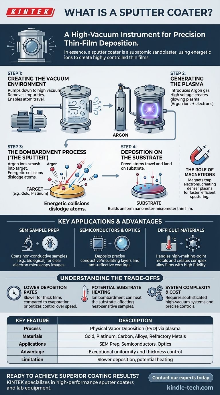 ما هو جهاز الترسيب بالرش (Sputter Coater)؟ دليل للترسيب عالي الدقة للأغشية الرقيقة دليل مرئي