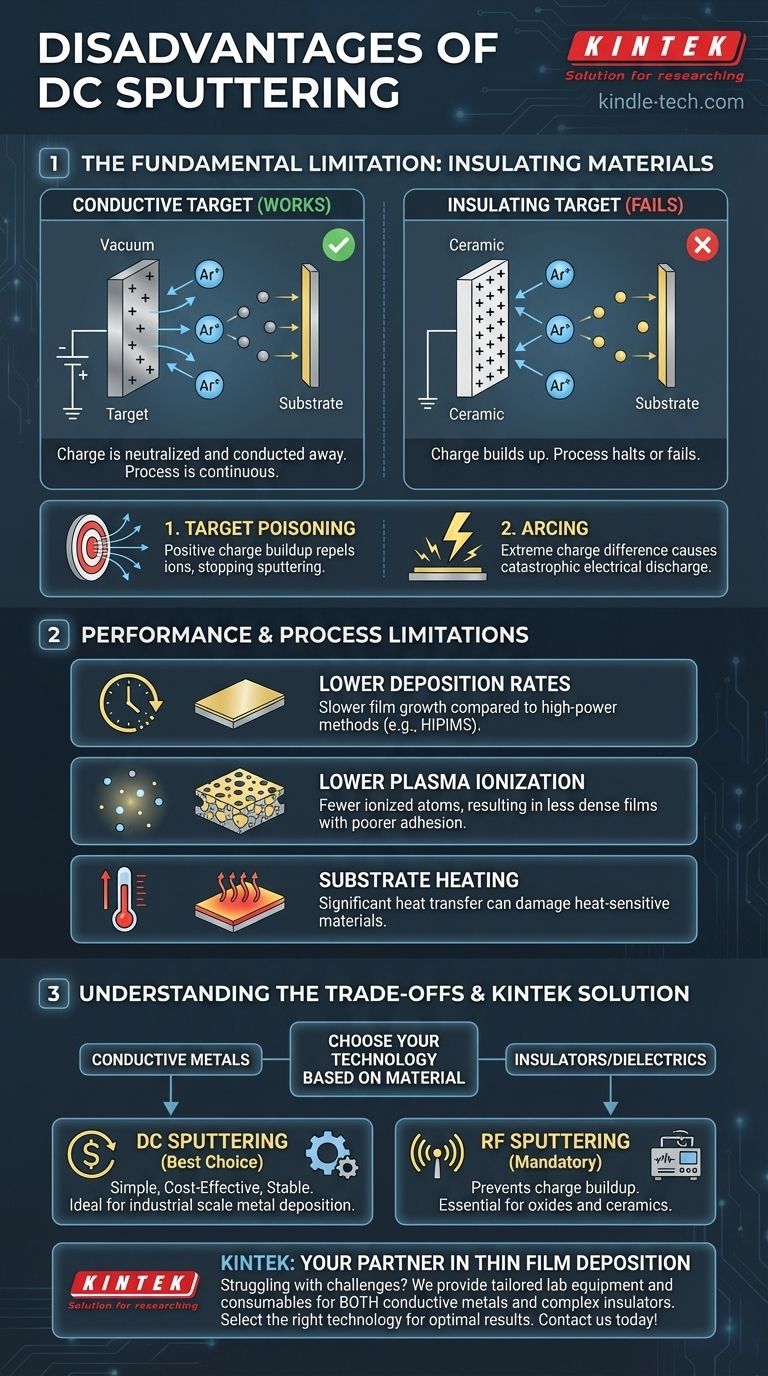 ما هي عيوب التذرير بالتيار المستمر؟ القيود الرئيسية لترسيب الأغشية الرقيقة دليل مرئي